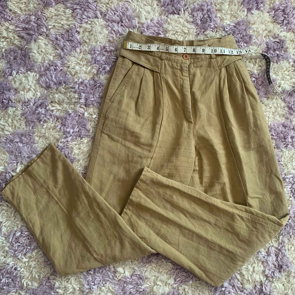 High waisted cotton khaki tan trousers size 2 xs